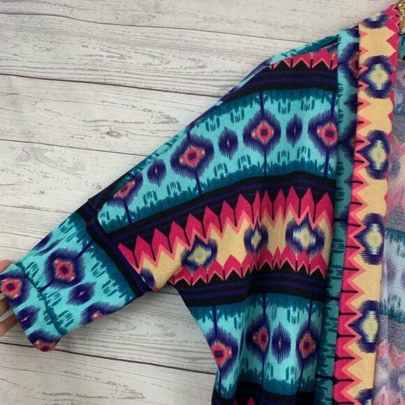 Peach Love California Boho Ikat Print 3/4 Sleeve Open Cardigan Small - Picture 4 of 6